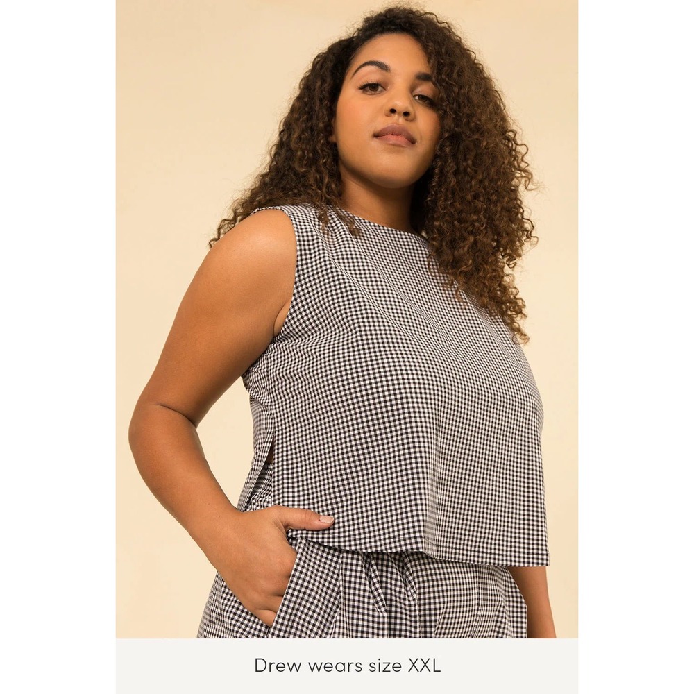 Wayre Jetsetter High Neck Crop Top Black White Gingham Check Small Recycled